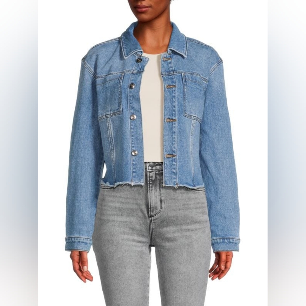 NWT Hudson Jeans Micro Cropped Raw Hem Denim Jacket, Size Small